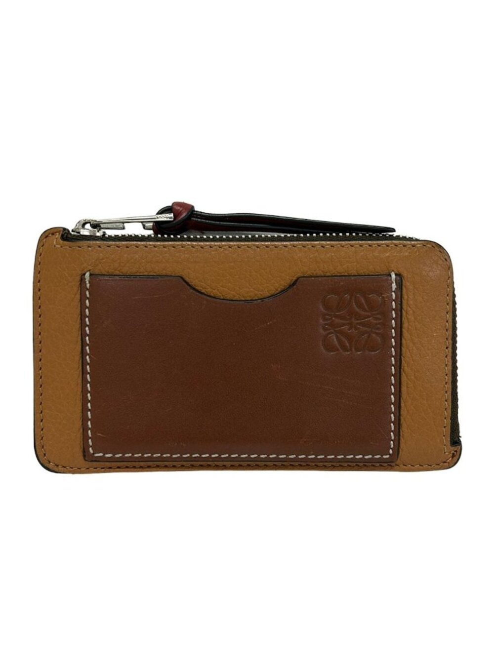 Loewe Coin Purse Brown Dark L-shaped Zipper Leather